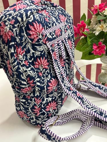 Hand block printed | Cotton Quilted Backpack | Floral Print | Mini backpack | iPad bag | travel | Indian boho backpack | School,Daily uses or perfect for Gift.3