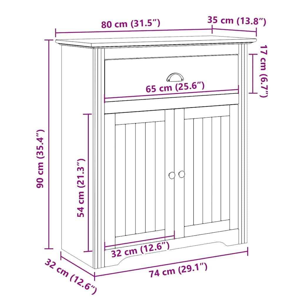 Armadio da corridoio, bianco, 80 x 35 x 90 cm, con spazio per corridoio, camera da letto e cameretta dei bambini, in legno di pino rustico con 2 ante e cassetti, salvaspazio, durevole, design