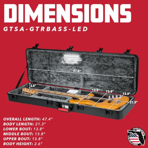 Image of Gator Cases Molded Flight Case for Bass Guitar with Internal LED Lighting and TSA Approved Locking Latch, (GTSA-GTRBASS-LED)