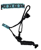 Showman Black Nylon Mule Tape Halter w/Black & Teal Southwest Beaded Design, Average Full Size Horse