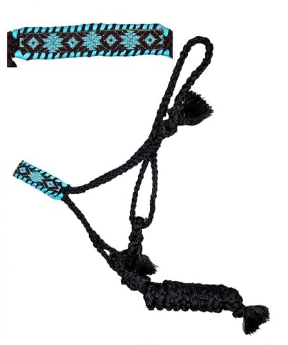 Showman Black Nylon Mule Tape Halter w/Black & Teal Southwest Beaded Design, Average Full Size Horse