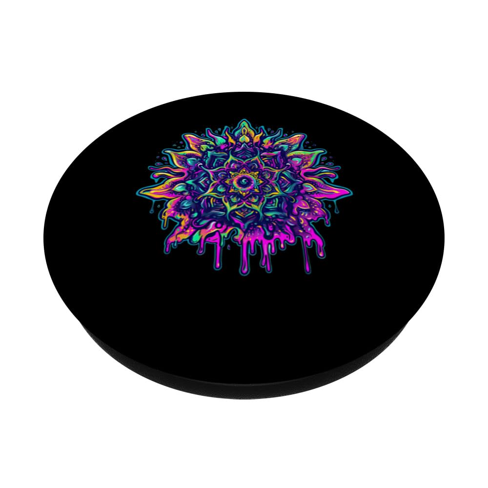 Trippy Melting Mandala Psychedelic Art Lovers Cosmic PopSockets Swappable PopGrip, Black - Image 2