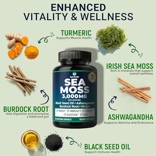 Opti Health Sea Moss Capsules with Ashwagandha & Ginger (60 ct) — view 2