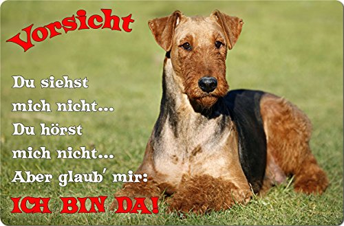 Preisvergleich Produktbild +++ AIREDALE Terrier - Metall WARNSCHILD Schild Hundeschild Sign - AIT 12 T2