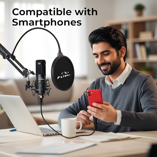 Image of FLYBALL USB Condenser Microphone Kit,192kHz /24Bit Type-C Studio Recording Mic for Podcast, YouTube, Gaming, Singing & Streaming, Full Setup with Arm Stand, Pop Filter,Shock Mount & Tripod (UG 500 UHH)