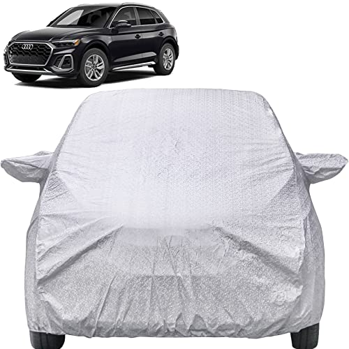 Image of Autofact Waterproof Car Body Cover Compatible with Audi Q5 with Mirror Pockets (Shinning Silver)