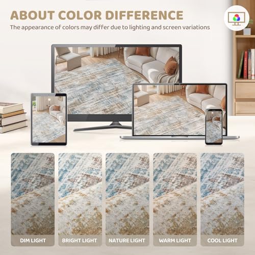 Tapete decorativo UERMEI 9x12 pies rectangular azul marrón miniatura 6