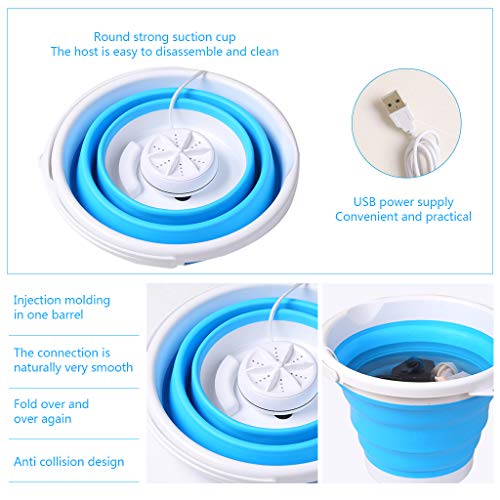 Mini Washing Machine, Formemory Portable Folding Bucket Turbo Ultrasonic Washing Machine Personal Travel Washing Machine with Remote Control for Lazy Magic Laundry Machine(Blue)