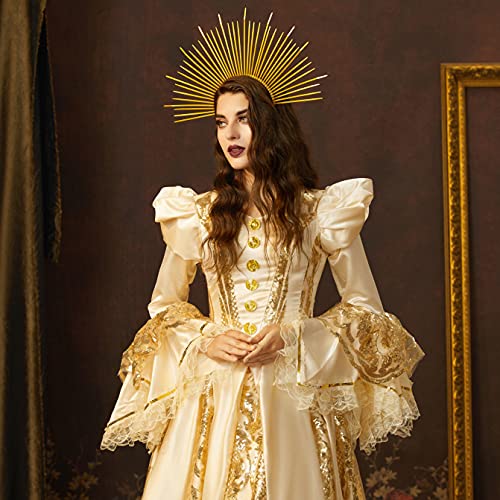 Fantherin Mary Halo Crown Headband Goddess Zip Tie Spiked Halo Crown Halloween Costume Headpiece Headdress for Cosplay Party (Gold)