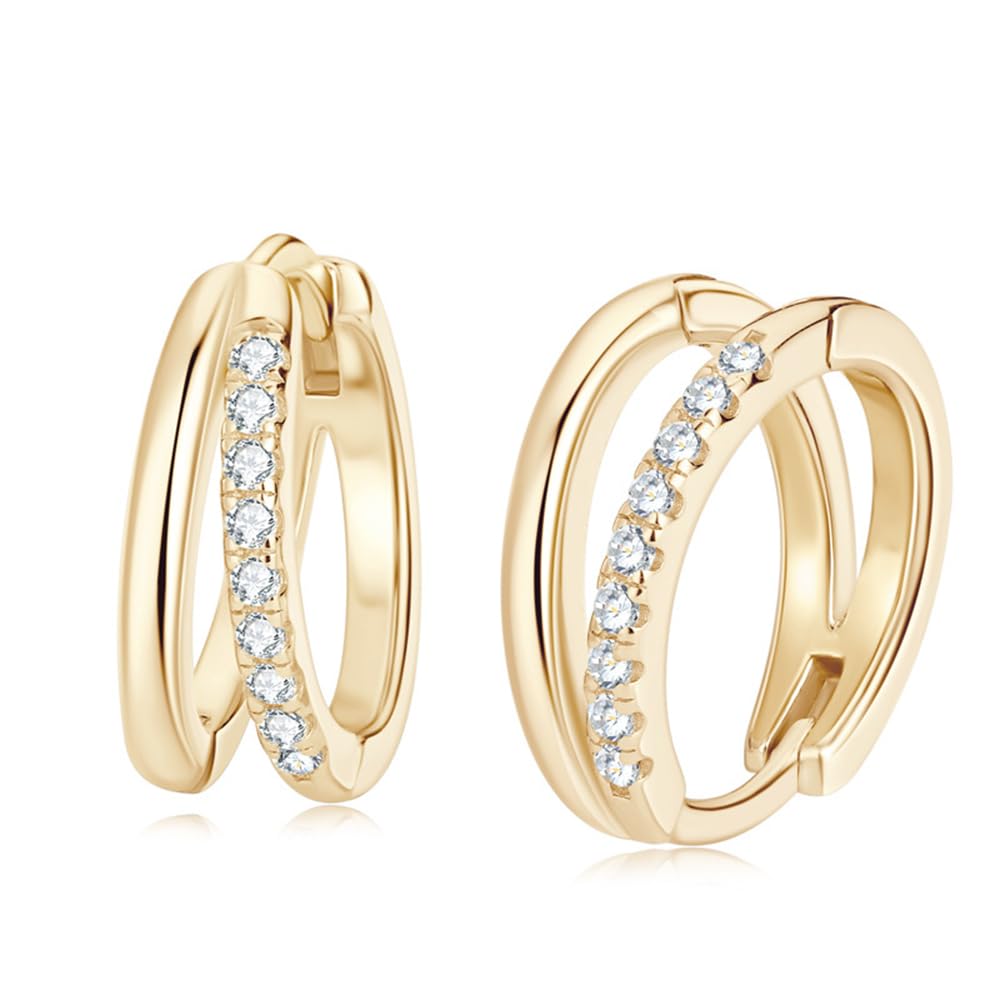 Pendientes de Doble aro para Mujer, Pendientes de aro de Plata, Oro de Ley, pequeños