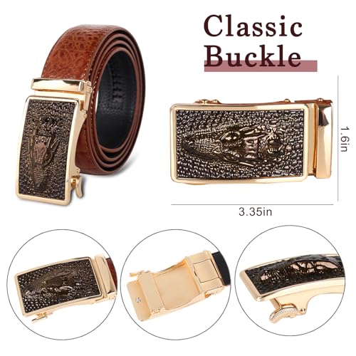 Image of Aurolran Men&Womens Leather Dress Belt Business Automatic Buckle Belt Color-Black Silver Gold