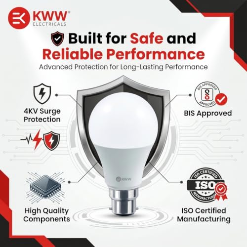 Image of KWW 9W LED Bulb B22 White | LED Bulb 9 Watt for Home | 9watt Led Kitchen Bulb | 900 Lumens | BIS Approved | Flicker Free | Eye Comfort | 240 Wide Angle | 1 Year Warranty