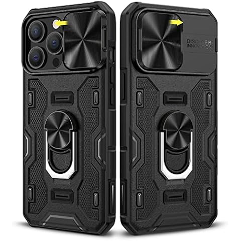 Doeshine for iPhone 13 Pro Case with Kickstand & Slide Camera Cover, Built-in 360° Rotate Ring Stand Magnetic, Heavy Duty Shockproof Protective Phone Cover Case for iPhone 13 Pro 6.1 inch(Black) Cover