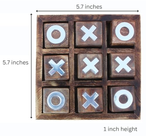Image of Wooden Tic Tac Toe Game | Board Game for Kids and Family | Table Top Living Room Decor Fun Game | Indoor Outdoor Adults Classic Travel Game (Burnt Wood)