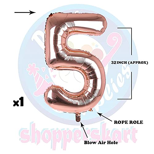 Image of Rosegold 32 Inches 5 Numbers Shape Large Big Foil Helium Balloons For Party Decorations In Happy Birthday Anniversary Office Items Materials Set Pack, Pack Of 1