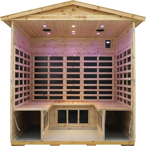 Image of LTCCDSS 5-Person Low EMF Outdoor Far Infrared Sauna - Vast Interior- Hemlock Wood Sauna for Home - Bluetooth Speakers, Reading Lamps, Chromotherapy Lights, (Bundled Steam Sauna) 81.1 * 60.6 * 83.5 in