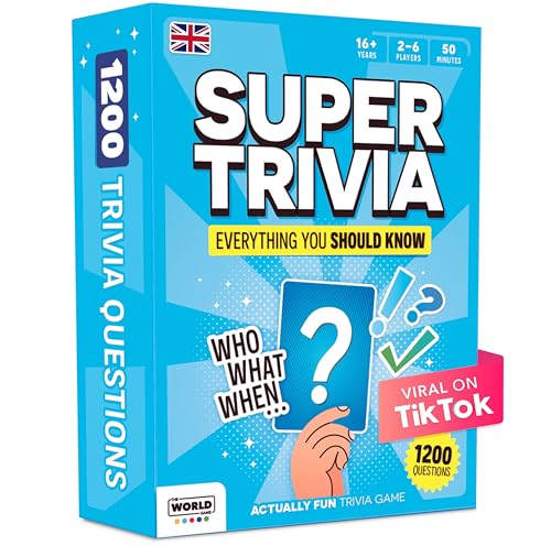 Super trivia-spel för vuxna med 1 200 frågor – roligt brädspel med trivia-kort – familjespel för tonåringar och vuxna – roliga festspel för tonårspojkar