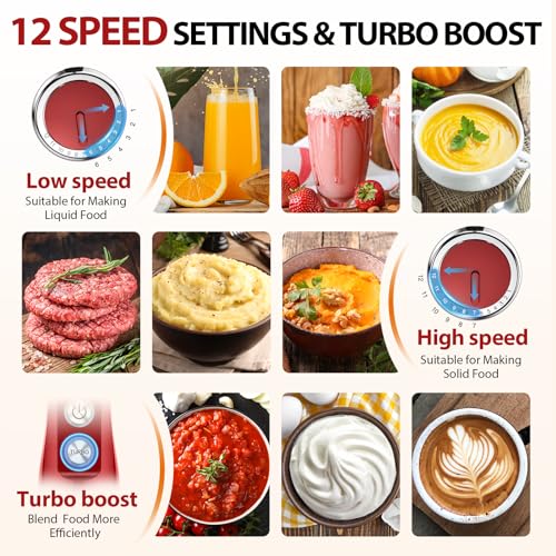 Image of KOIOS Immersion Blender, 1000W Anti-scratch 3-in-1 Hand Blender, Upgraded 12 Speed Stainless Steel Blade Stick Blender with Turbo Mode, Whisk and Milk Frother, Non-BPA, Red