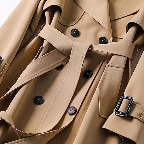 CHARTOU Women Double Breasted Mid Long Trench Coat with Belt Lightweight Windbreaker Long Duster Trenchcoat (Large,Khaki)4
