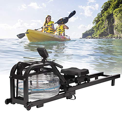Koreyosh Water Rowing Machine Indoor Water Rower Adjustable Resistance with LCD Monitor Home Gym Equipment for Whole Body Exercise Cardio Training (Steel-BK)