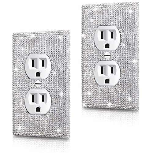 Image of 2 Pcs Shiny Silver Rhinestones Outlet Covers Wall Plates Light Switch Cover Plate Rhinestones Outlet Plate Decoration Outlet Switch Cover Wall Plate Outlet Cover