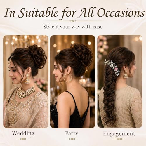 Image of TEMPERIA Messy Hair Frill Extension for Women & Girls - Premium Braid Ponytail Hair Accessories - Brown - 1 Pc