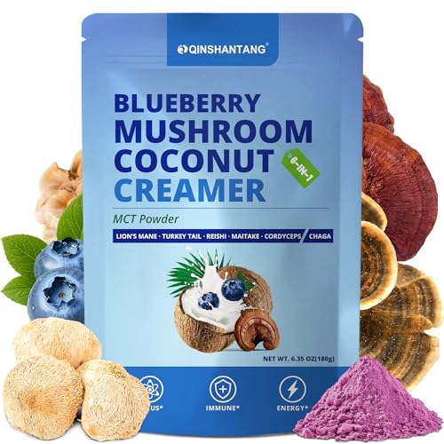 Mushroom Coffee Creamer, Blueberry Flavored, Probiotics, MCT Powder and 6