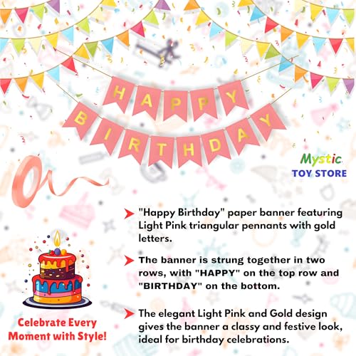 Image of Mystic Toy Store 6th Happy Birthday Decoration Kit Light Pink for 6 year Old Boys Girls Kids with Number Six Party Decorations Decor Celebration Items Item Set Combo Reusable Paper Banner