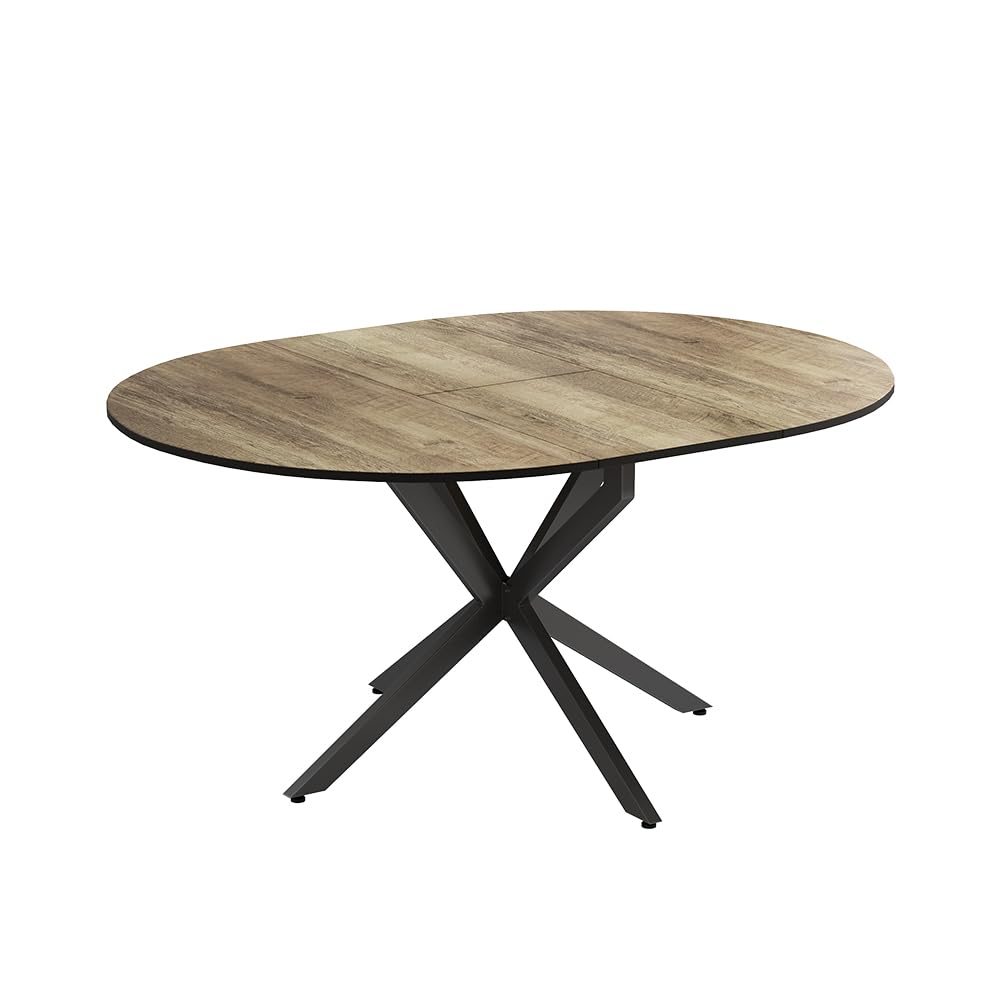 Vicco Mesa de Comedor Loyd, Negro/Roble rústico, 120 x 76.5 cm Extensible, Apto para Ampliar la Superficie de la Mesa según Sea Necesario