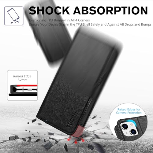 Image of TUCCH Wallet Case for iPhone 13 5G 6.1-inch, [TPU Shockproof Inner Shell], PU Leather [RFID Blocking] Card Holder Magnetic Stand Protective Cover Compatible with iPhone 13 6.1 inch 2021, Textured Black