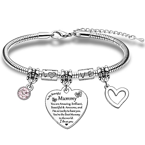 HULALA Best Mummy Charm Bracelet Jewellery Gifts For Mothers Day Birthday Christmas Presents From Daughter Son You Are Amazing Brilliant Beautiful Awesome I Love You