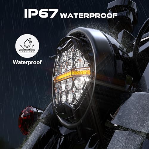 Image of DOT Approved 5-3 /4 inch 5.75 Inch LED Headlight with Amber DRL Compatible with Dyna Street Bob Super Wide Glide Low Rider Night Rod Train Softail Deuce Custom Sportster Iron 883,Black