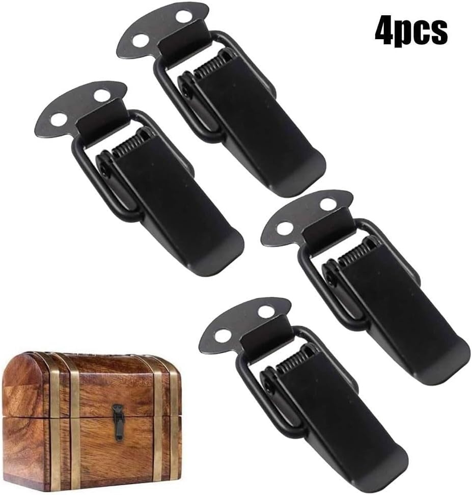 Steel Latch Clip, Heavy Duty Lock with Closure Crate Box Case Lid, Resistant Hinge Hardware, Black (4 Pack)(4PCS)
