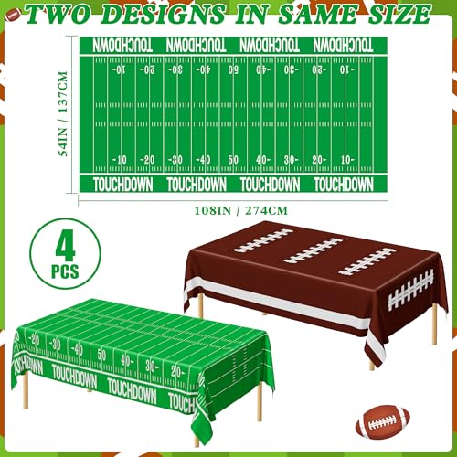 Image of QZYL Football Party Supplies, Disposable Football Tablecloth, 4 PCS Table Cloth with 2 Styles, Touchdown Theme Tablecloths, Plastic Table Runner for Game Day Party Decorations