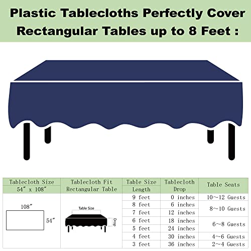 Plastic Navy Blue Tablecloths 3 Pack Disposable Table Covers 54" X 108" Deep Blue Table Cloths Peva Party Tablecovers For Parties Picnic Birthday Wedding Banquet, Fits 6 To 8 Foot Rectangle Tables #TOP4