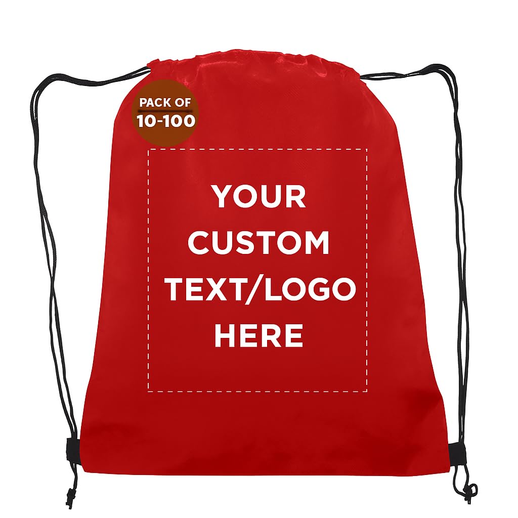 DISCOUNT PROMOS Custom Non-Woven Drawstring Backpacks Set of 10/50/100, Personalized Bulk Pack