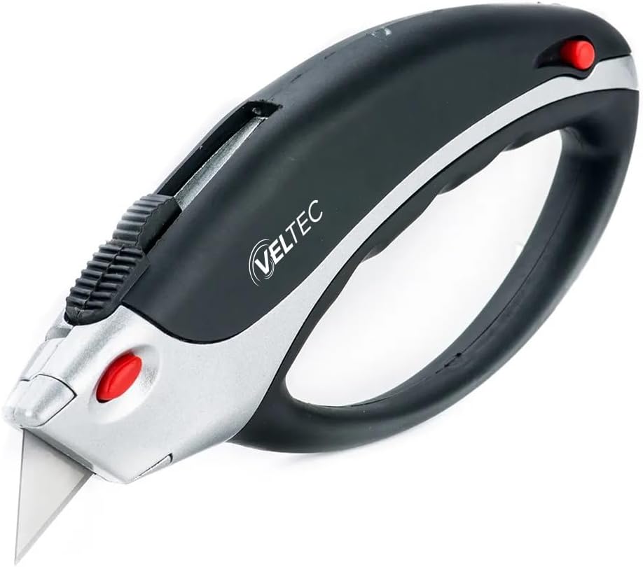 Miniatura 7 de Veltec Cuchillo utilitario retráctil resistente, cortador de caja, cortador de alfombras con bloqueo de 3 posiciones, agarre ergonómico