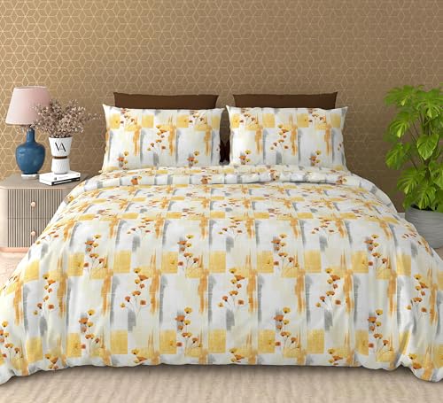 Image of FRESH FROM LOOM Designer 240 TC Cotton King Bedsheet - Perfect for Master Bedroom Elegant 100% Cotton 240 TC King Size Flat Bedsheet Set, Yellow, Size- 108x108 inch