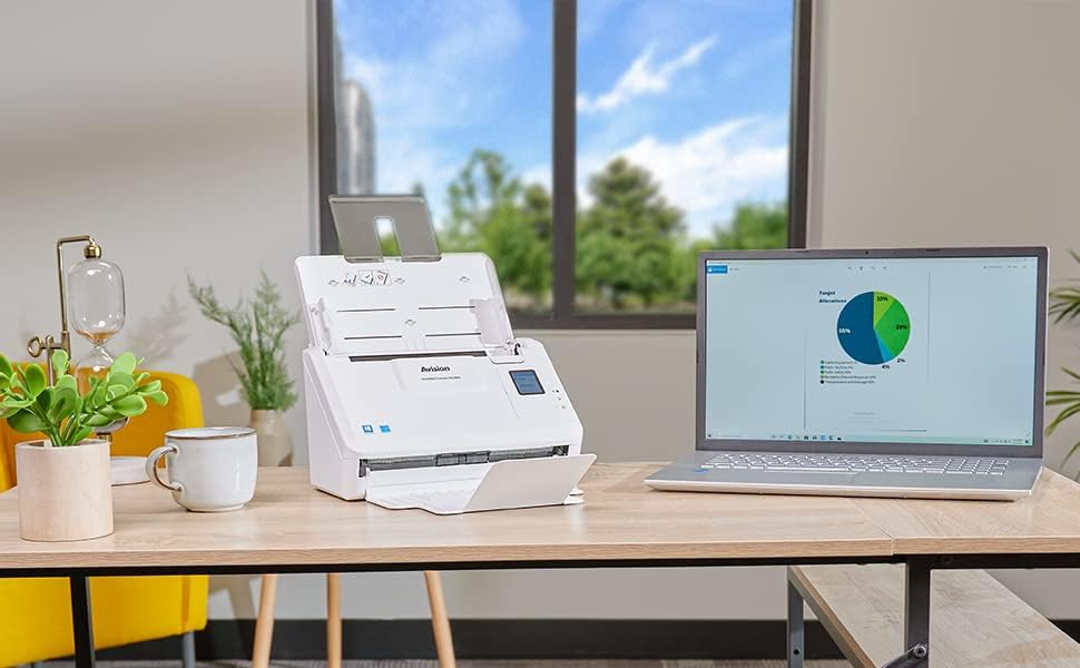 Avision AD340G Scanner connected to a laptop on a desk