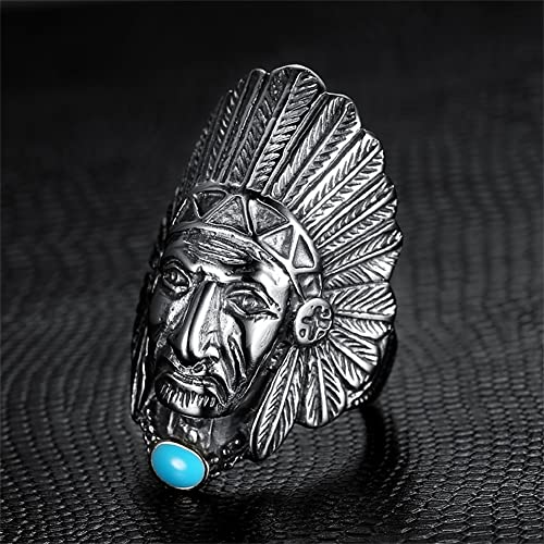 HIJONES Unisex Stainless Steel Indian Chief Tribe Ring4