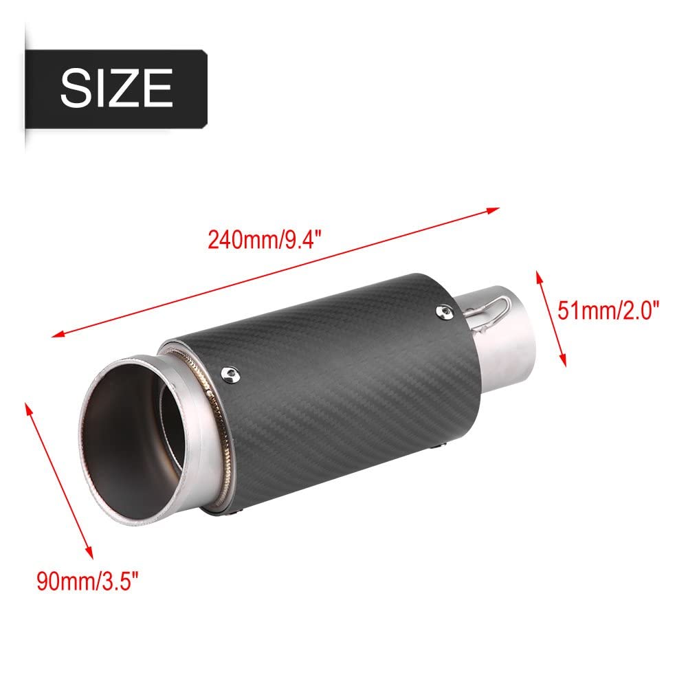 Qiilu Motorrad Auspuffrohr, 51MM Carbon Fiber Edelstahl Motorrad Schalldämpfer Auspuffendrohr Tipp Endrohr Universal