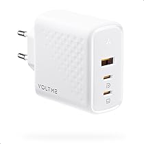 VOLTME Caricatore 100W USB-C GaN III per Laptop Caricatore Rapido Bianco, Presa usb c 3-port per iPhone 15, MacBook Pro, Air, iPad Pro, Samsung Galaxy S23 Ultra S22 e dispositivi USB-C