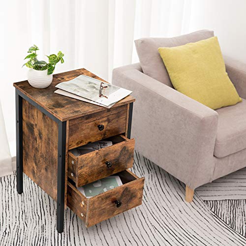 Hoobro Nightstands Set Of 2, End Table With 3 Drawers And Storage Shelf, Retro Industrial Style End Table, For Living Room, Bedroom, Easy Assembly, Rustic Brown And Black Bf46Bzp201G2 #TOP4