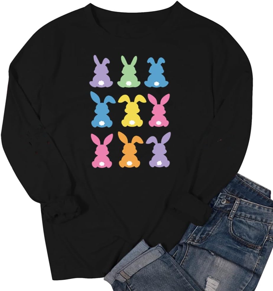Easter Bunny Sweatshirt Women Long Sleeve Cute Rabbit Bunny Peeps Graphic Tees Happy Easter Pullover Tops - Image 2