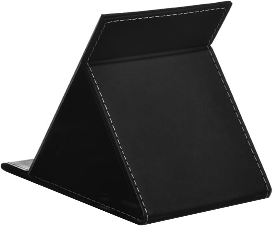 JOLY Protable PU Leather Mirror Folding Desktop Makeup Mirror with Adjustable Stand for Personal Use,Travelling (S, Black)