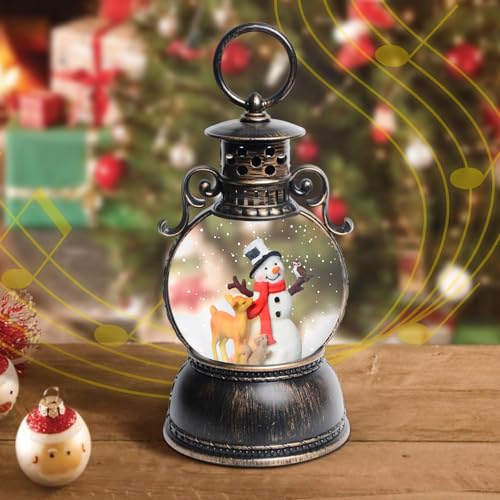 Christmas Snow Globes Lantern, Christmas Table Decorations with 8 Songs, 6H Timer, Battery & USB Powered Glitter Christmas Music Box Home Decor
