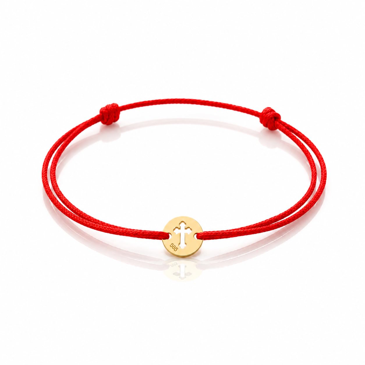 Taufarmband Gold 585 Baby – Armband mit Kreuz aus echtem 14 Karat Gold, punziert, rotes Band verstellbar bis 12 cm, Taufgeschenk für Jungen und Mädchen zur Taufe und Geburt
