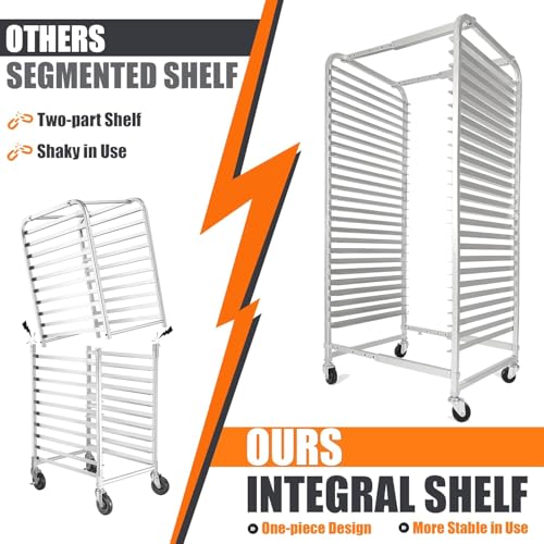HECASA Adjustable Bun Pan Rack 25 Tier with Brake Wheels, Bakery Sheet Rack for Foodservice, Kitchen,Restaurant, Pizzeria, Hotel, Home, Aluminum, 24.72