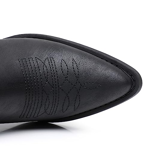 Image of GLOBALWIN Women's Square Toe Cowgirl Boots Classic Mid-Calf Cowboy Boots With Embroidered Stitching Low Heel Comfortable Western Boots For Country Outfits