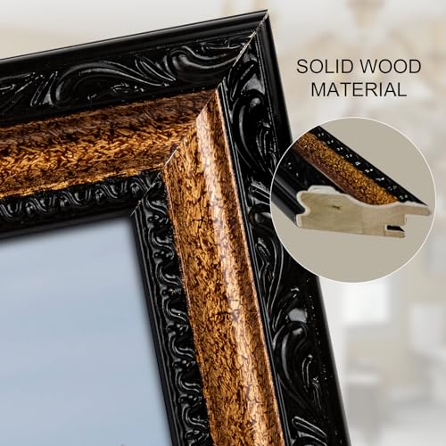 Image of Black Picture Frames 11x14 Vintage Picture Frame Wood | Real Glass, Matted 8x10 or 11 x 14 Photos, Easy Photo Changes, Wall Hanging
